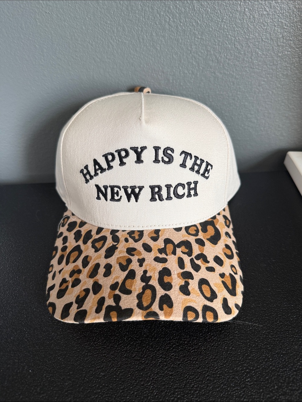 New Era Cream and Leopard Print "Happy Is The New Rich" Hat